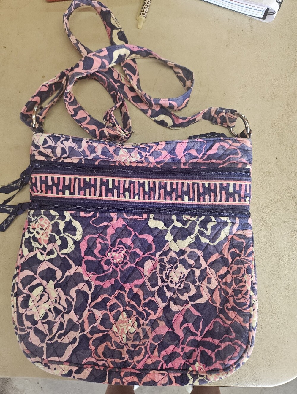 Vera Bradley Pink and Navy Quilted Floral Crossbody